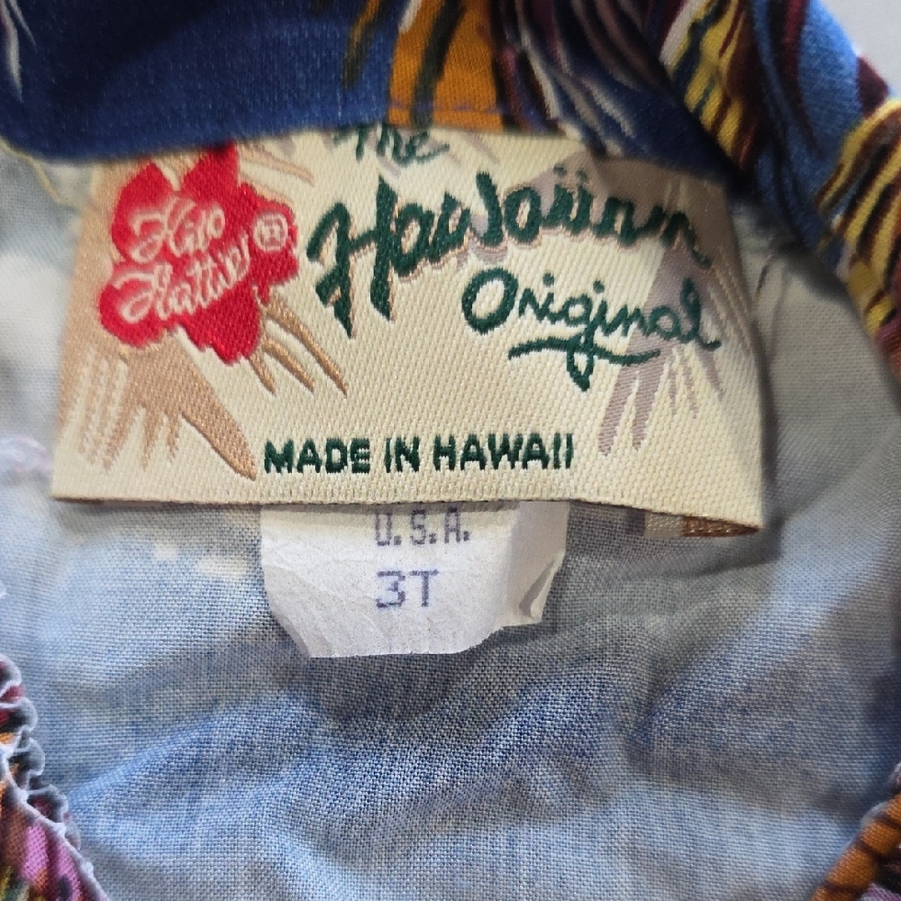 Kids Blue Hawaiian Button-Down Shirt with Tropical Print Camp Shirt - Picture 2 of 6
